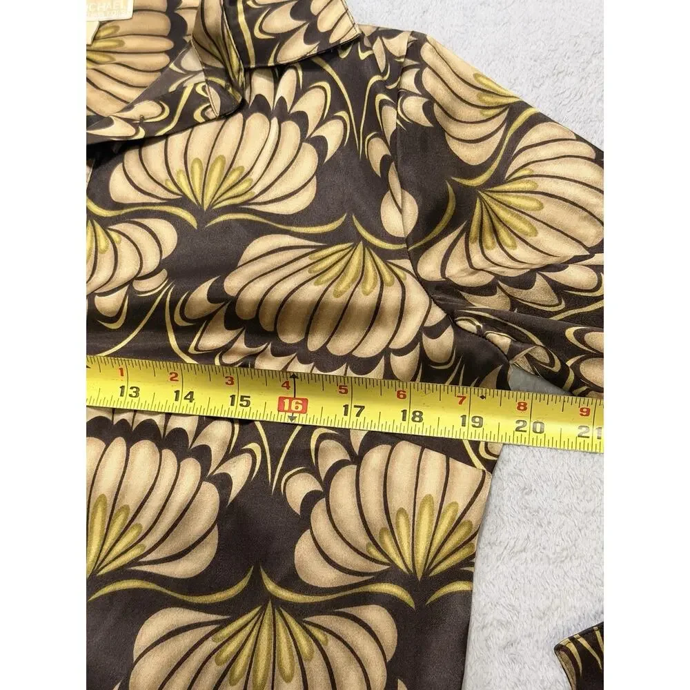 Michael Michael Kors Dress PS Petite Brown Retro Floral Long Sleeve Shirt Dress